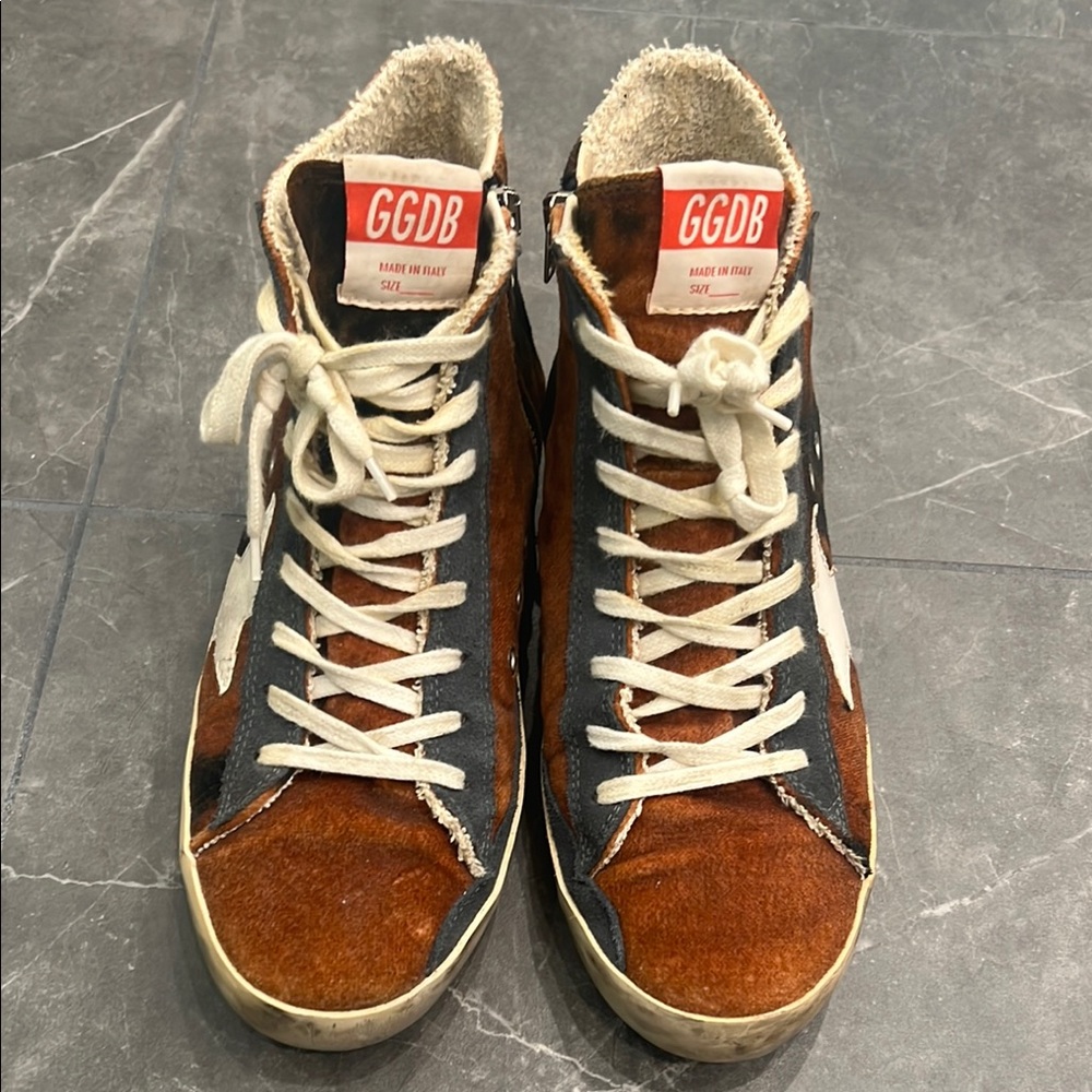 Golden Goose Velvet Brown & Black High-Top Francy Sneakers